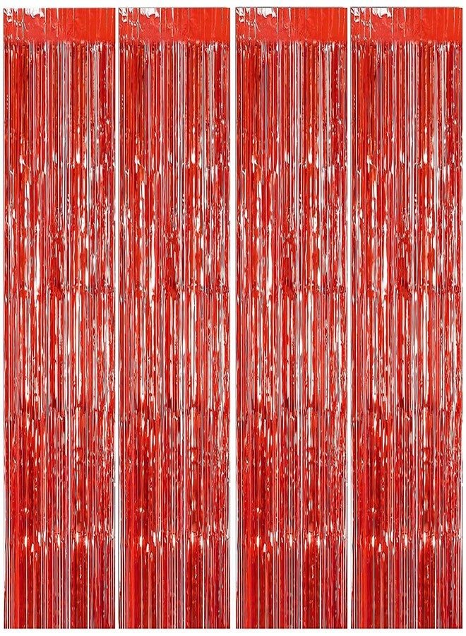 Propsicle 4ft x 6ft Red Metallic Shimmer Backdrop Tinsel Fringe Foil Curtains, Valentine, Christmas, Wedding Anniversary, Birthday, Bachelorette, Baby Shower Party - Pack of 4 - Image 1